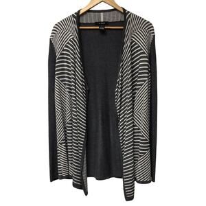 U Knit Sweater Womens Large Cardigan Gray White Open Waterfall Front